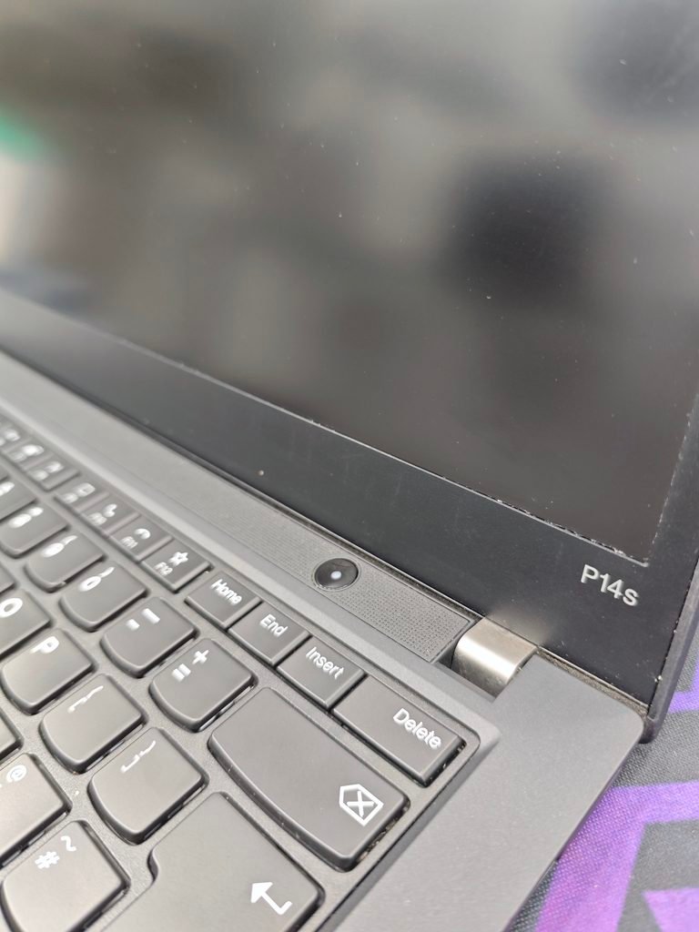 Lenovo ThinkPad P14s logo and power button side photo